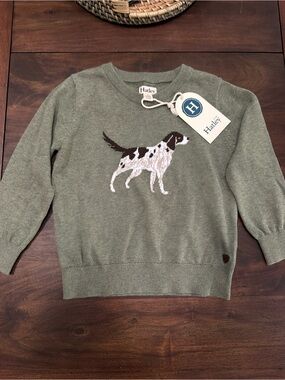 Hatley Boys Hunting Dog Sweater Olive Green Knit Pointer Toddler 4 Kid NWT